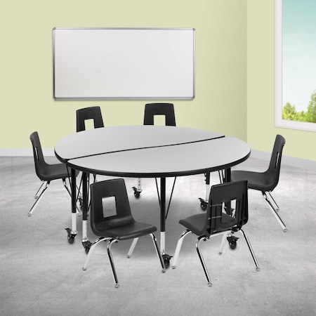 Flash Furniture Round 47.5 W, 48 L, 25 H, Chrome, Laminate, Particleboard, Plastic, Steel, Grey XU-GRP-14CH-A48-HCIRC-GY-T-P-CAS-GG